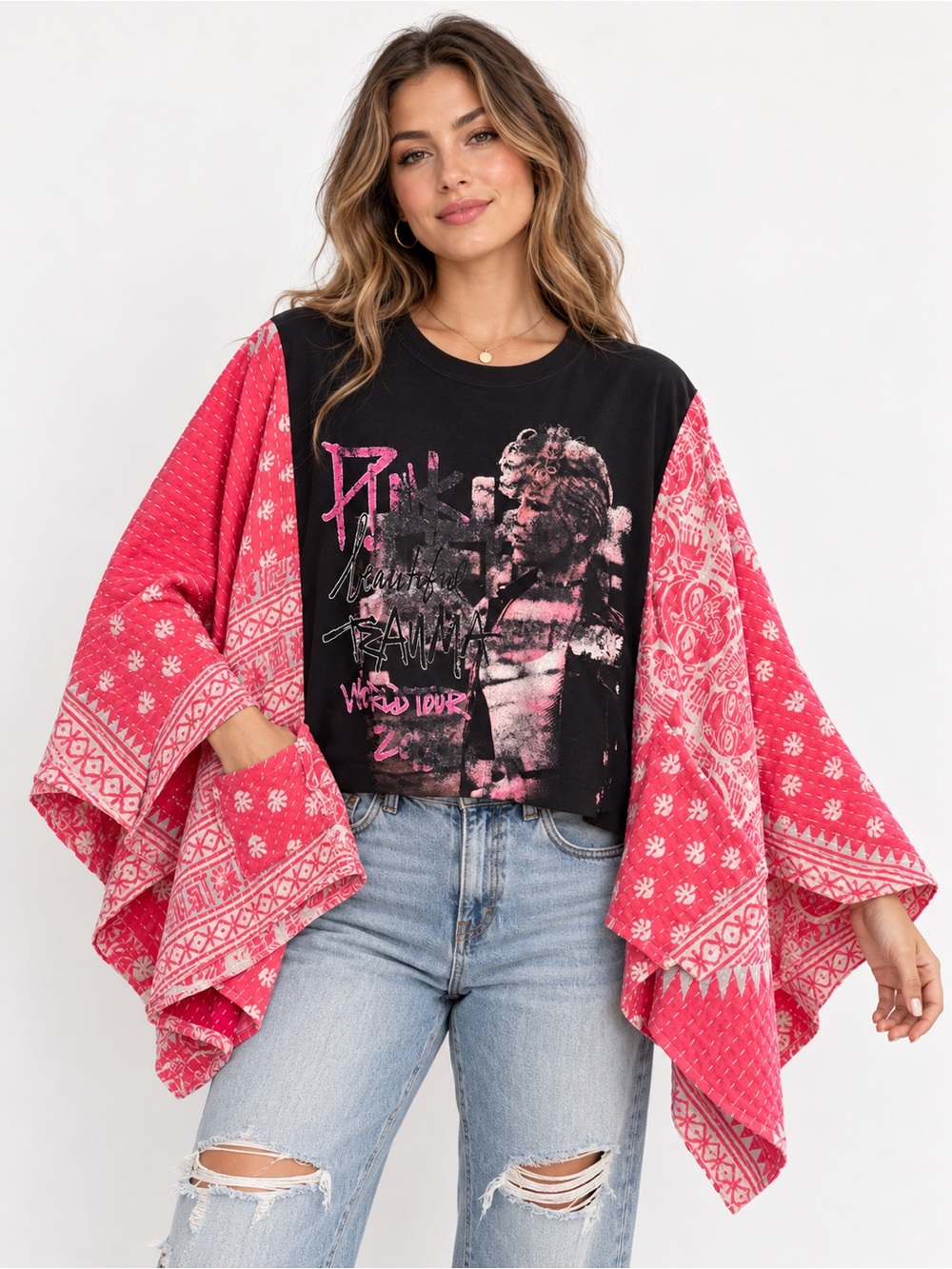 PINK Beautiful Trauma World Tour Upcycled Kantha Sleeve Top Granny D Original